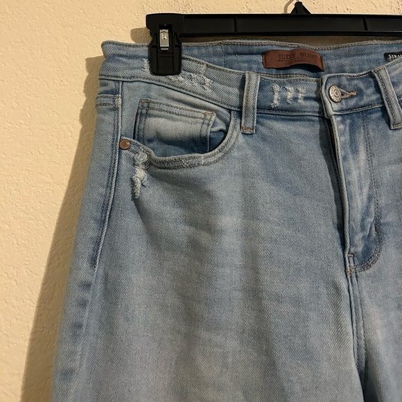 Judy Blue Back Rip 90'S STRAIGHT Light Wash Women’s Sz 7/28 Distressed High Rise - Picture 7 of 11